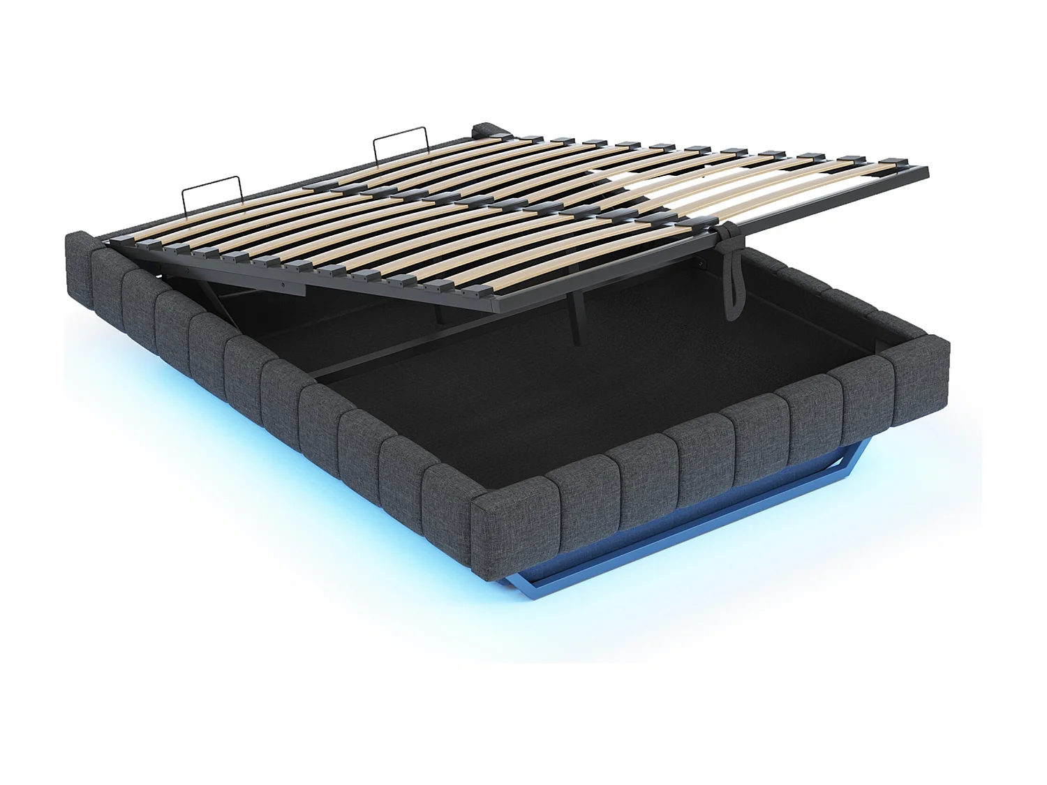 Lit coffre rembourré 160x200 cm - sans tête de lit - avec éclairage LED - lin - gris (matelas non inclus)