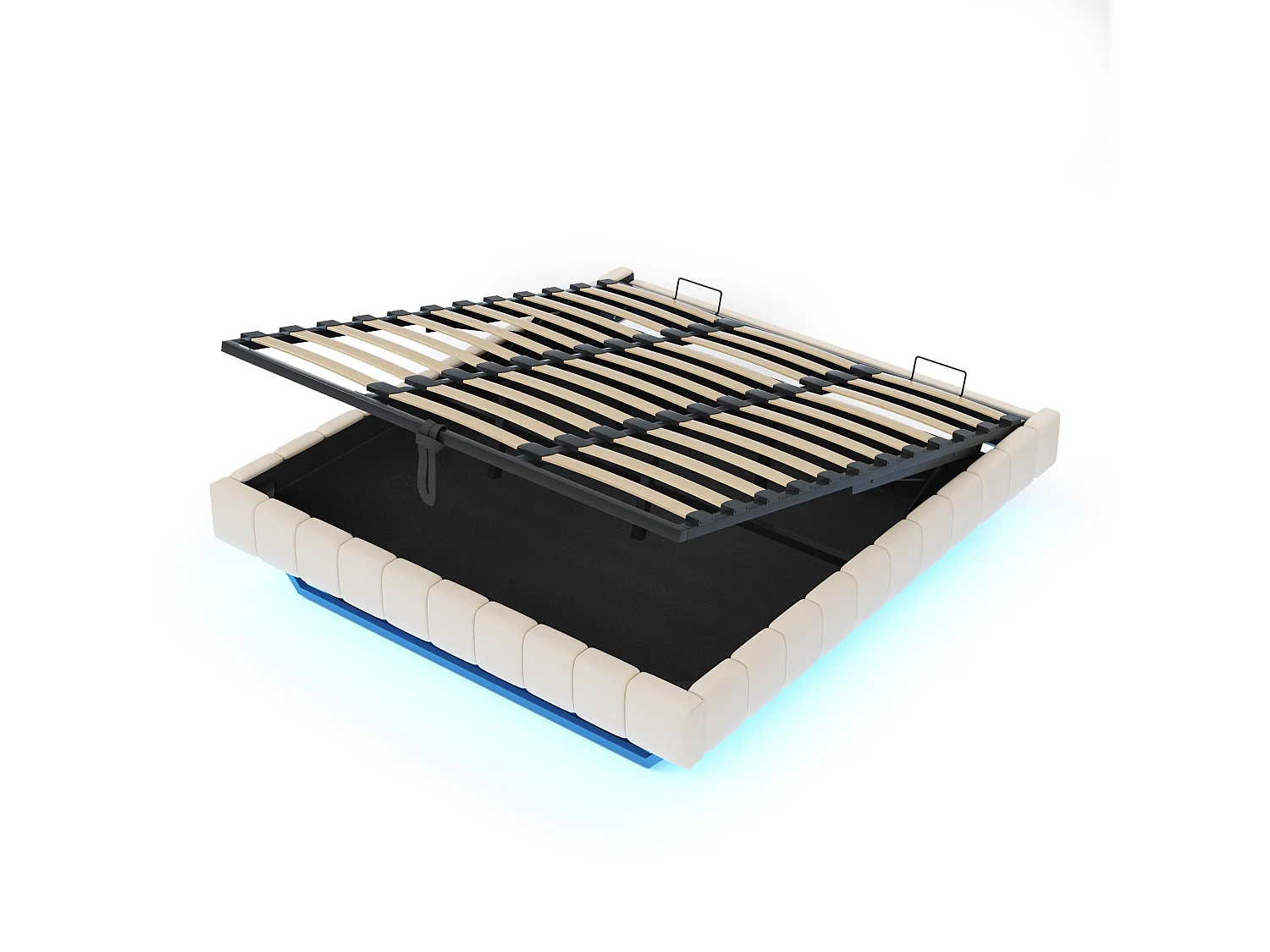 Lit coffre rembourré 180x200 cm - sans tête de lit - avec éclairage LED - lin - beige (matelas non inclus)