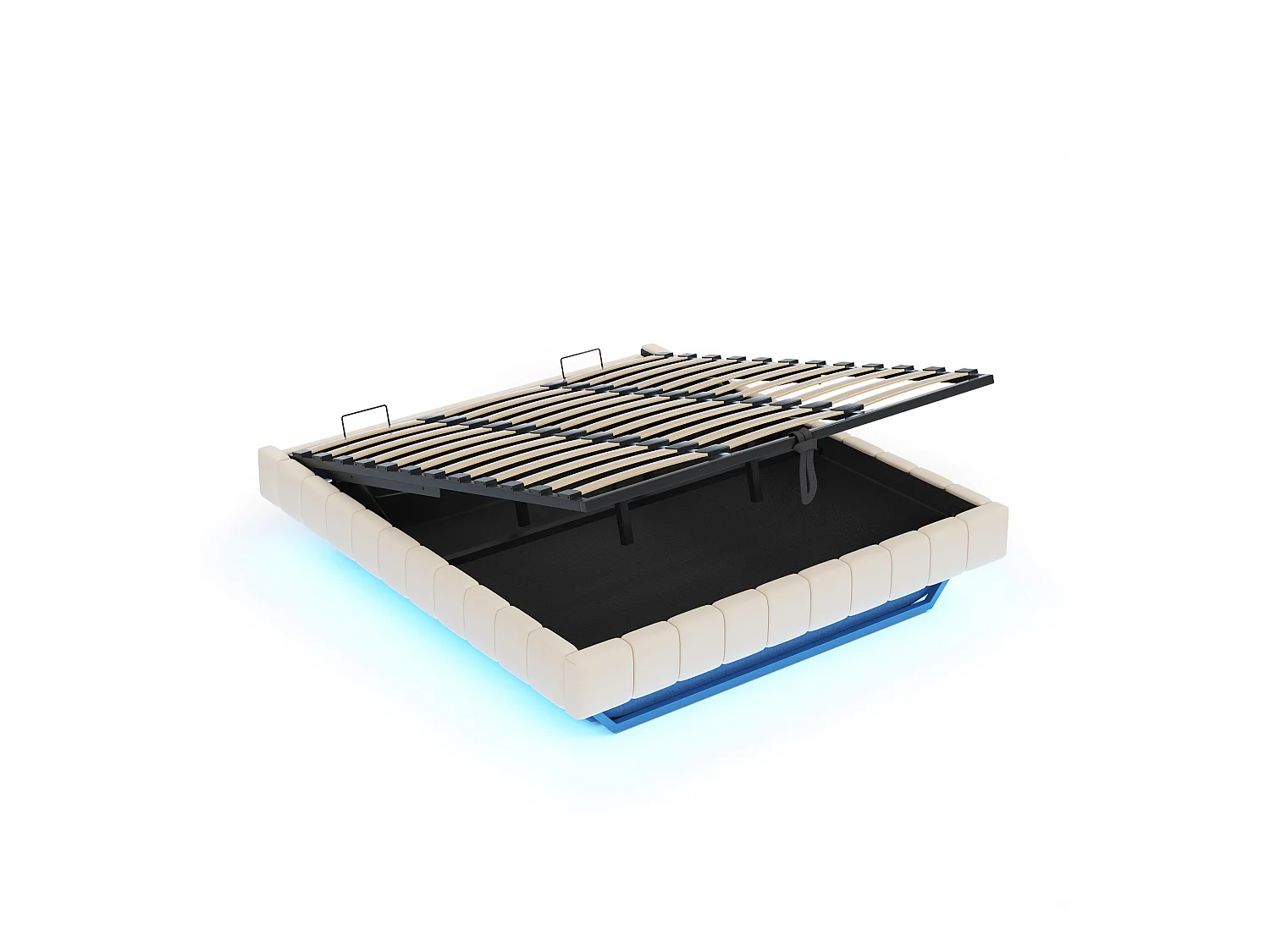 Lit coffre rembourré 180x200 cm - sans tête de lit - avec éclairage LED - lin - beige (matelas non inclus)