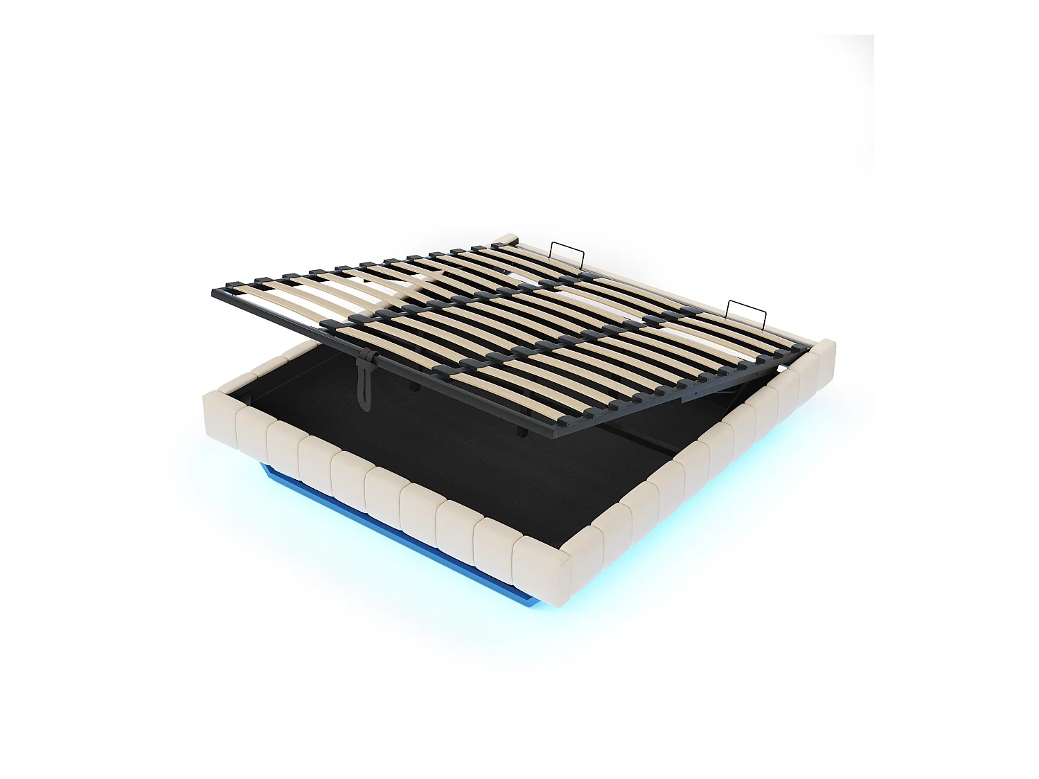 Lit coffre rembourré 180x200 cm - sans tête de lit - avec éclairage LED - lin - beige (matelas non inclus)