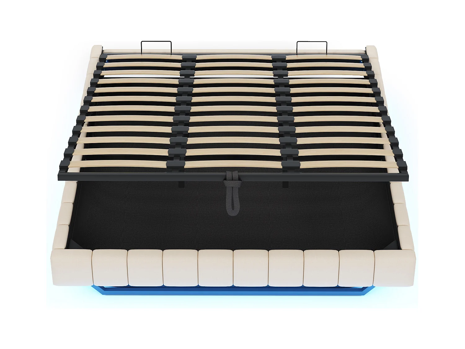 Lit coffre rembourré 180x200 cm - sans tête de lit - avec éclairage LED - lin - beige (matelas non inclus)