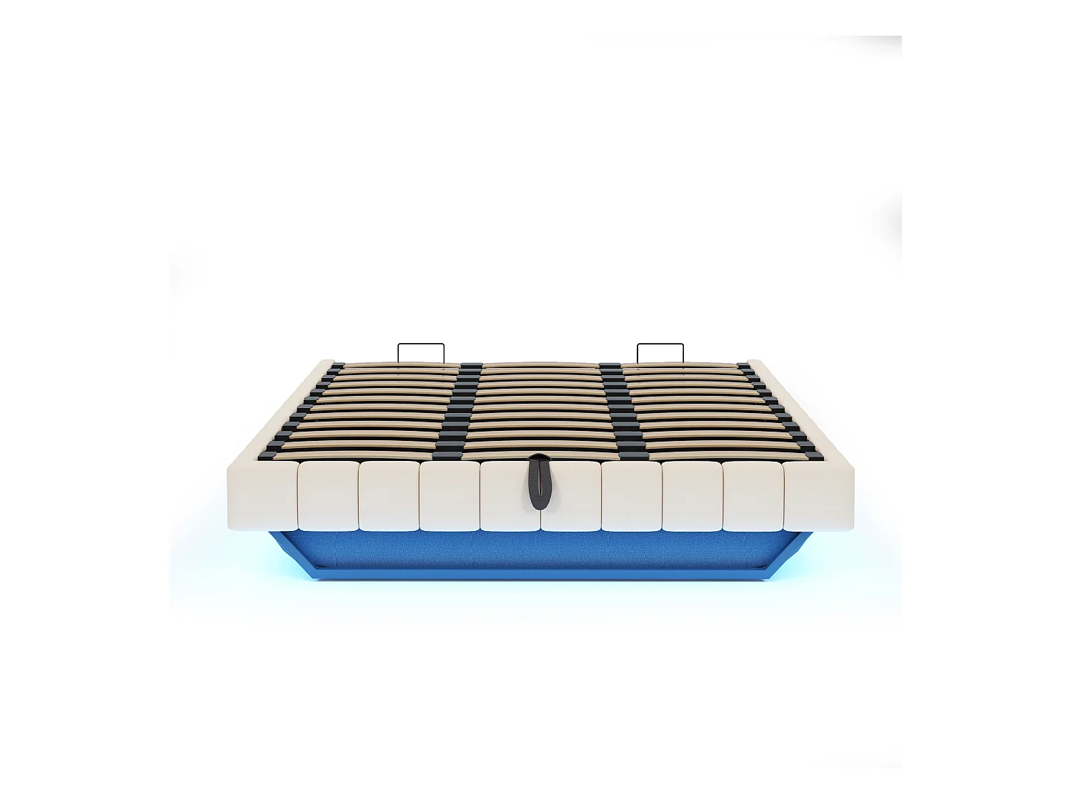 Lit coffre rembourré 180x200 cm - sans tête de lit - avec éclairage LED - lin - beige (matelas non inclus)
