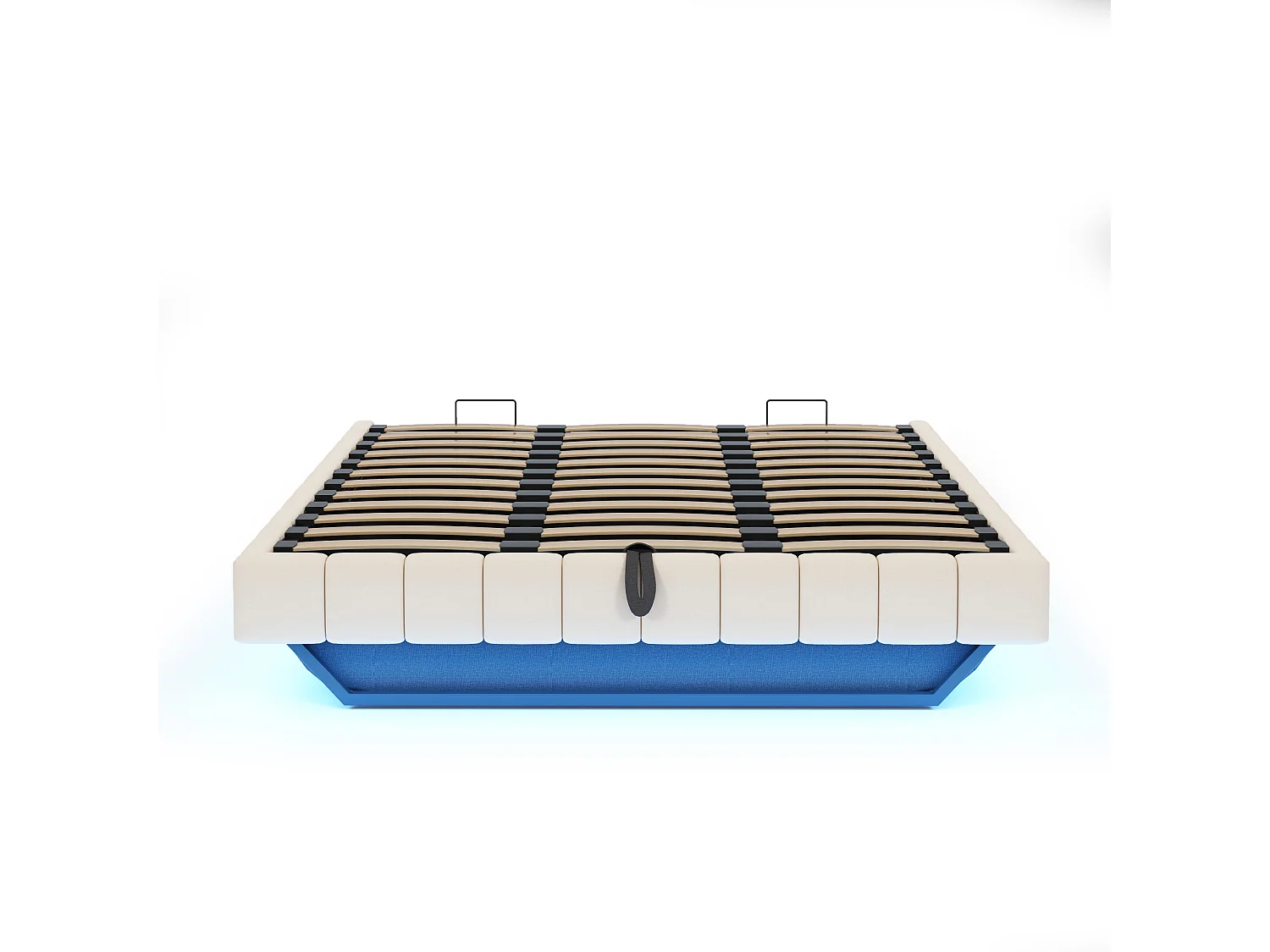 Gepolstertes Bett mit Stauraum 180x200 cm - ohne Kopfteil - mit LED-Beleuchtung - Leinen - beige (Matratze nicht im Lieferumfang)