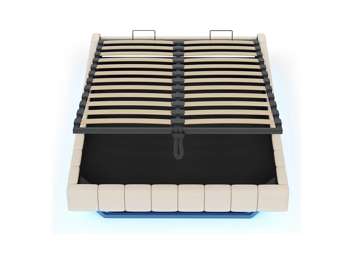 Lit coffre rembourré 160x200 cm - sans tête de lit - avec éclairage LED - lin - beige (matelas non inclus)