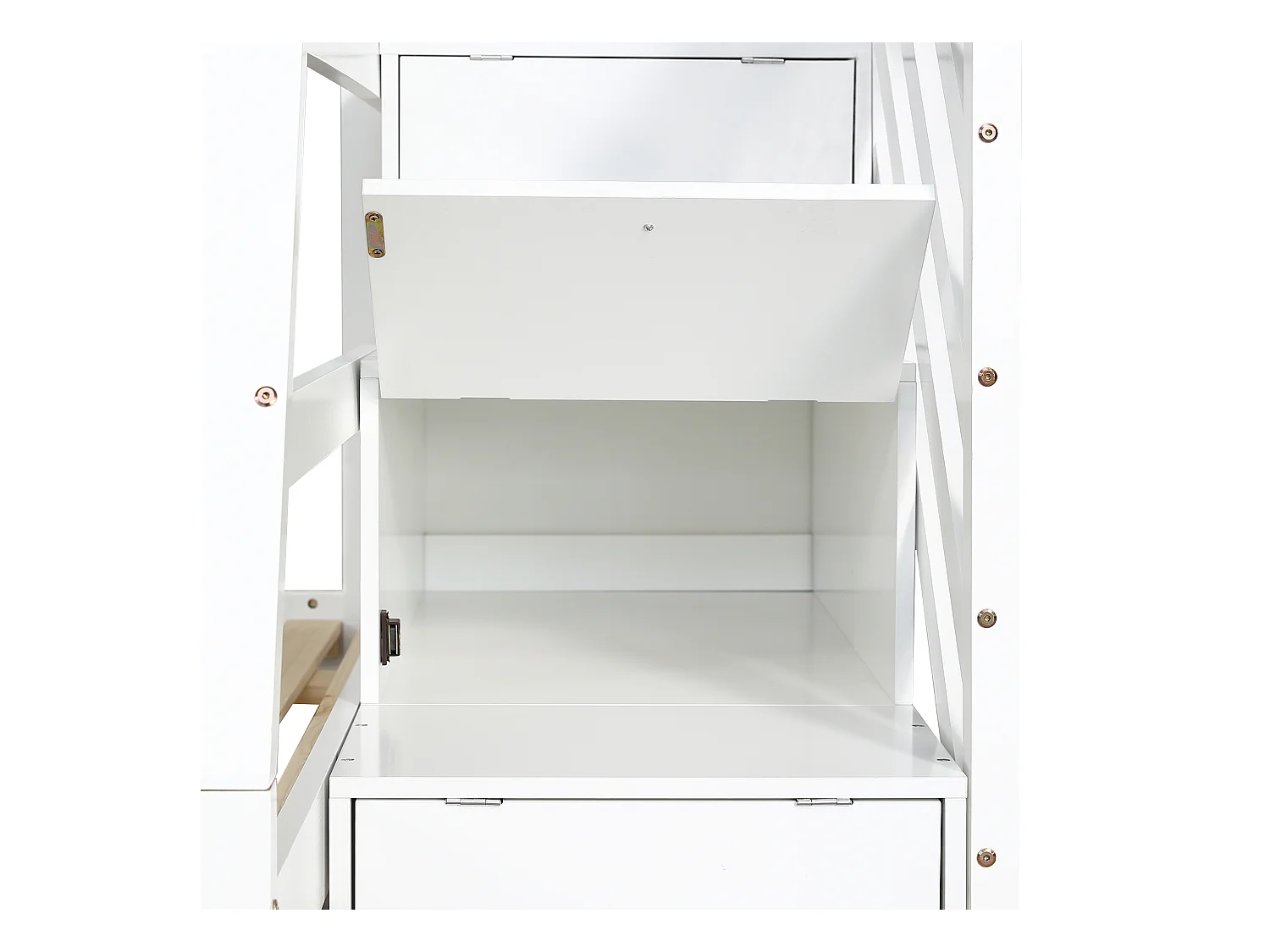 Łóżko piętrowe 90x200cm + 120x200cm - z łóżkiem wysuwanym 90x190cm - drewno lite - z drabiną i barierką - białe