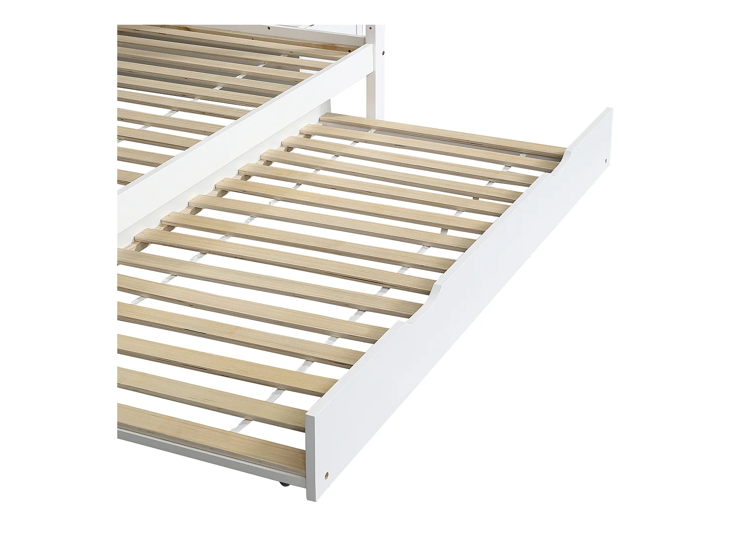 Łóżko piętrowe 90x200cm + 120x200cm - z łóżkiem wysuwanym 90x190cm - drewno lite - z drabiną i barierką - białe