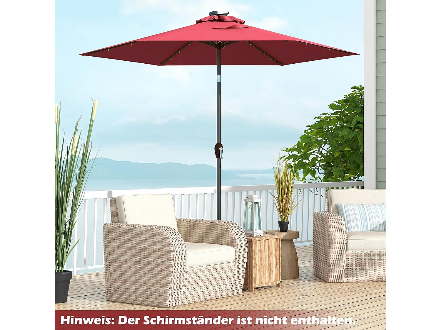 270 cm met led-verlichting, tuinparasol met zwengel, aan beide zijden 30° knikbaar, terrasparasol met 6 ribben, marktscherm voor tuin, balkon, terras, rood ZB33615