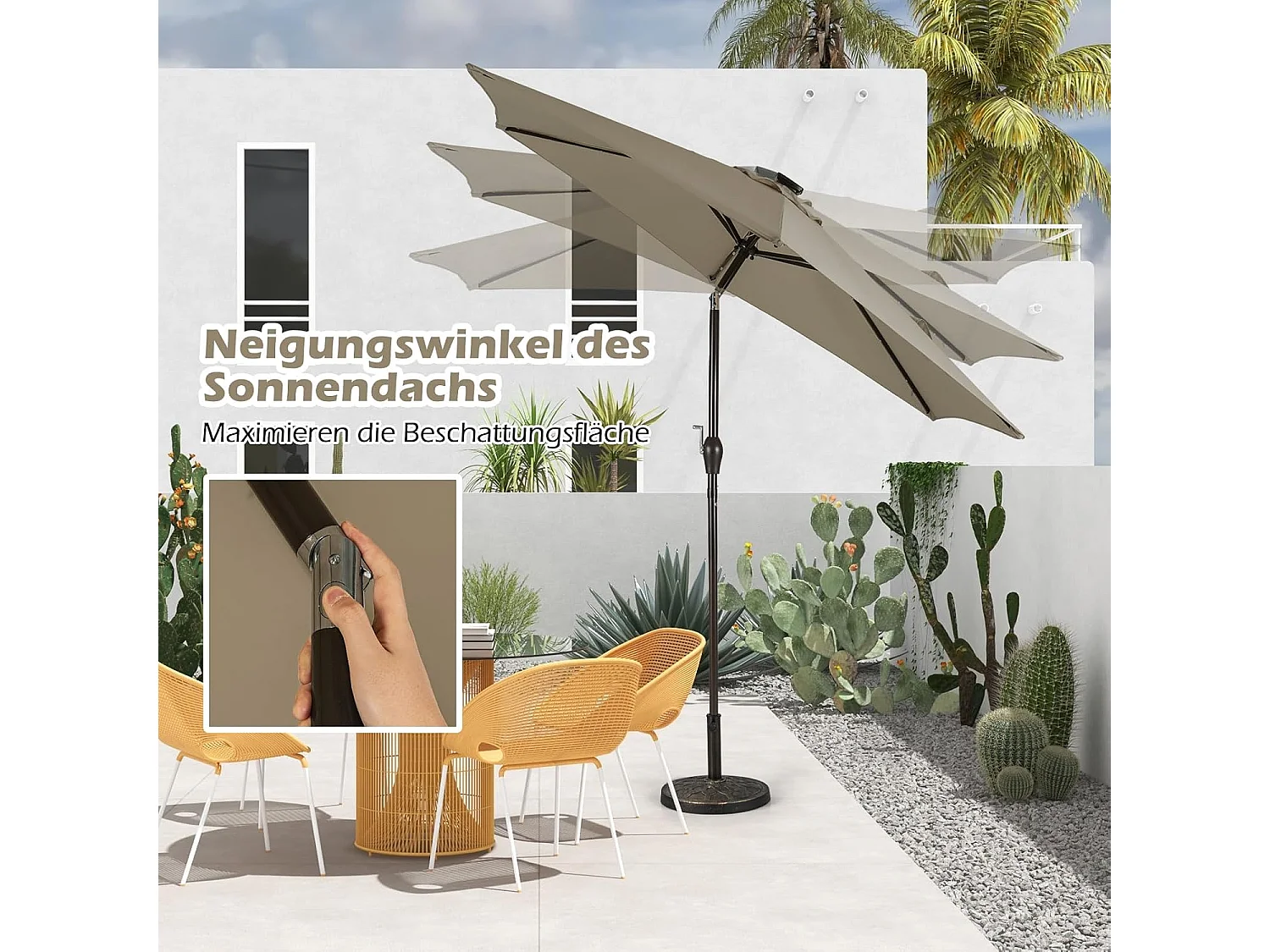 270cm LED parasol, tuinparasol, marktscherm met zonnelichting, terrasparasol zeshoek, zwengelparasol, strandscherm, zweefparasol, hangscherm, kleurkeuze ZB33615