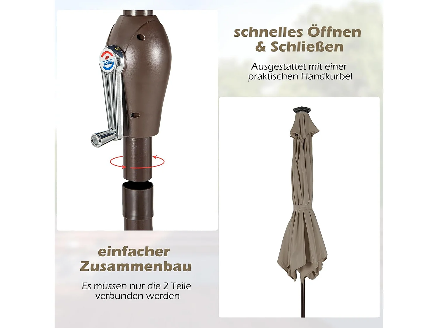 270cm LED parasol, tuinparasol, marktscherm met zonnelichting, terrasparasol zeshoek, zwengelparasol, strandscherm, zweefparasol, hangscherm, kleurkeuze ZB33615