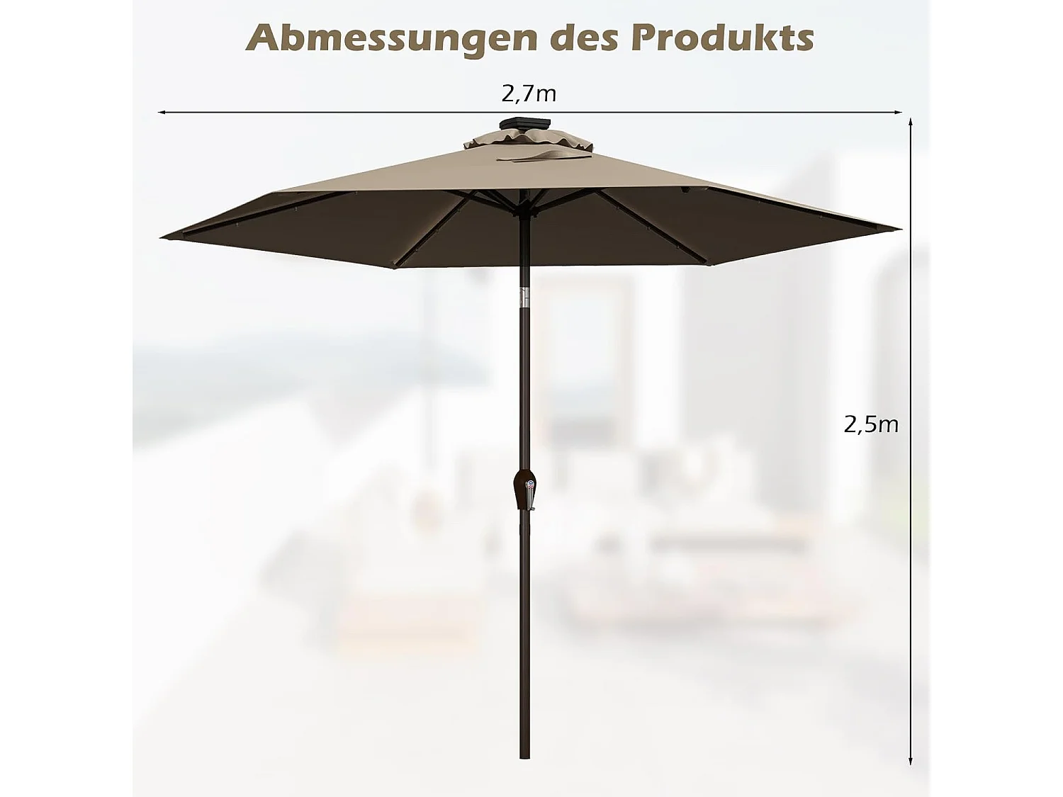 270cm LED parasol, tuinparasol, marktscherm met zonnelichting, terrasparasol zeshoek, zwengelparasol, strandscherm, zweefparasol, hangscherm, kleurkeuze ZB33615