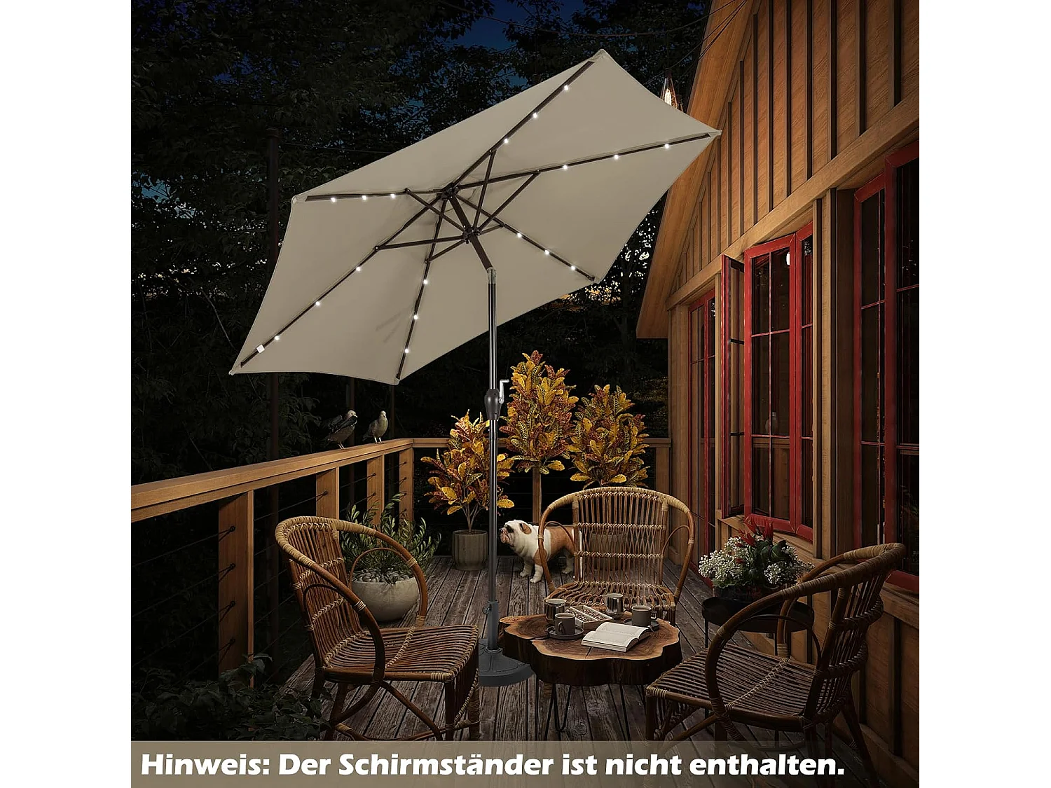 270cm LED parasol, tuinparasol, marktscherm met zonnelichting, terrasparasol zeshoek, zwengelparasol, strandscherm, zweefparasol, hangscherm, kleurkeuze ZB33615