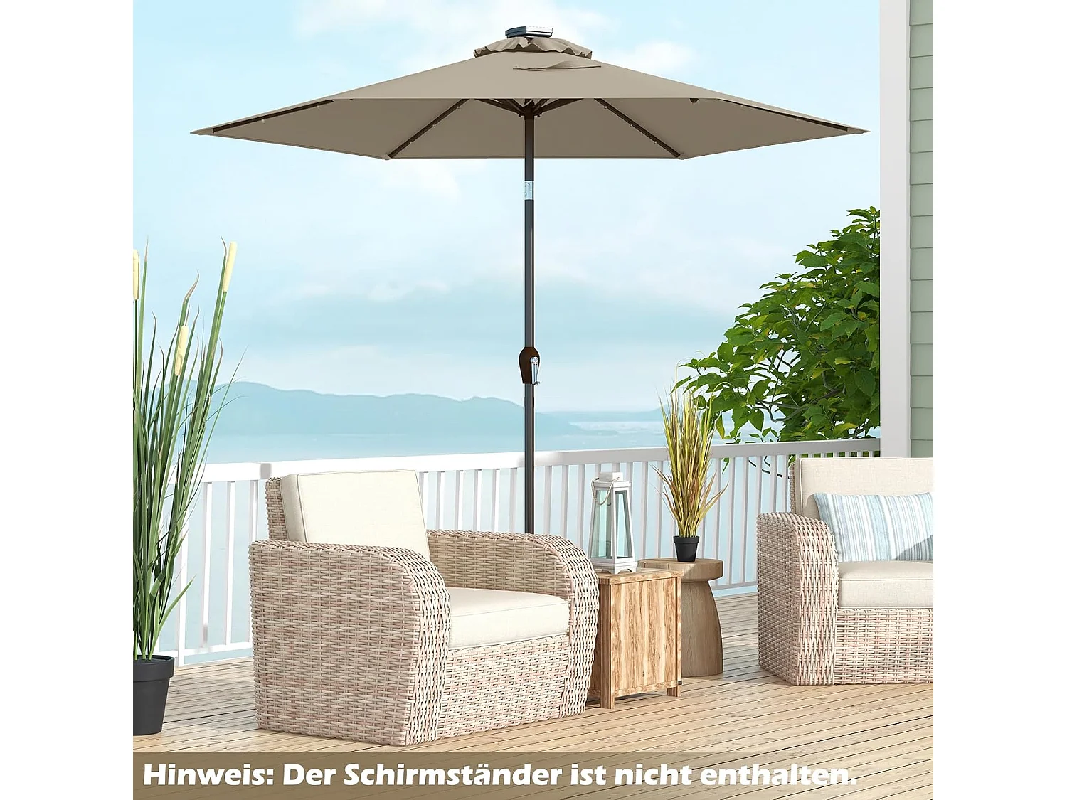 270cm LED parasol, tuinparasol, marktscherm met zonnelichting, terrasparasol zeshoek, zwengelparasol, strandscherm, zweefparasol, hangscherm, kleurkeuze ZB33615