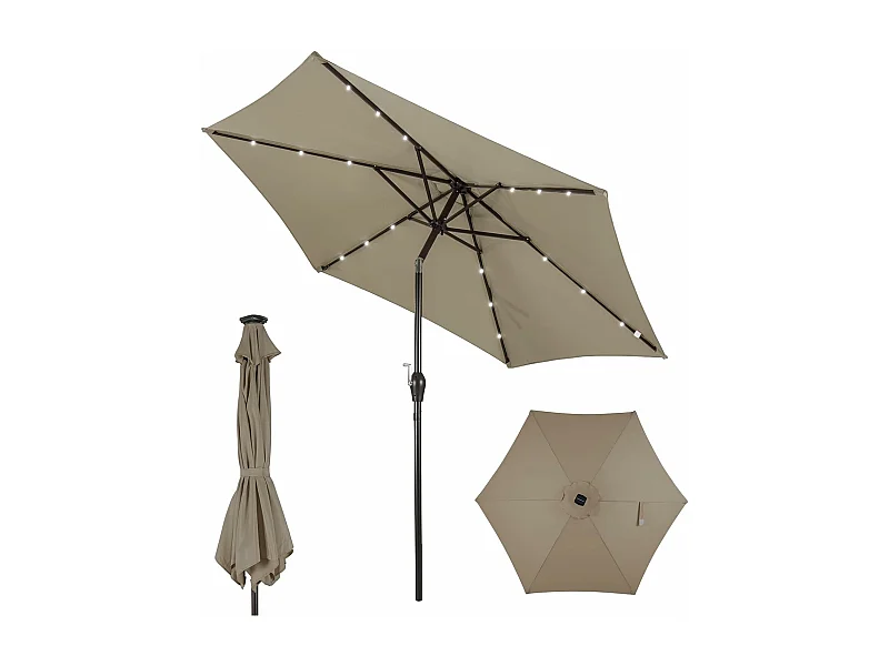 270cm LED parasol, tuinparasol, marktscherm met zonnelichting, terrasparasol zeshoek, zwengelparasol, strandscherm, zweefparasol, hangscherm, kleurkeuze ZB33615