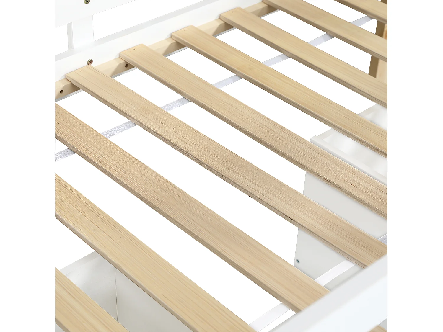 Houten hoogslaper 90x200 cm - met 2 opberglades - massief hout + MDF - wit + naturel