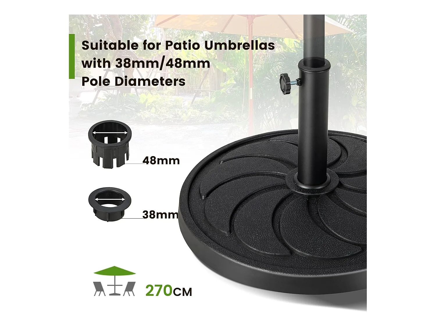 Parasolstandaard, 18 kg, ronde parasolstandaard voor parasolstangen van 38/48 mm, Ø 54 cm, marktparaplustandaard, parasolvoet voor tuin, balkon