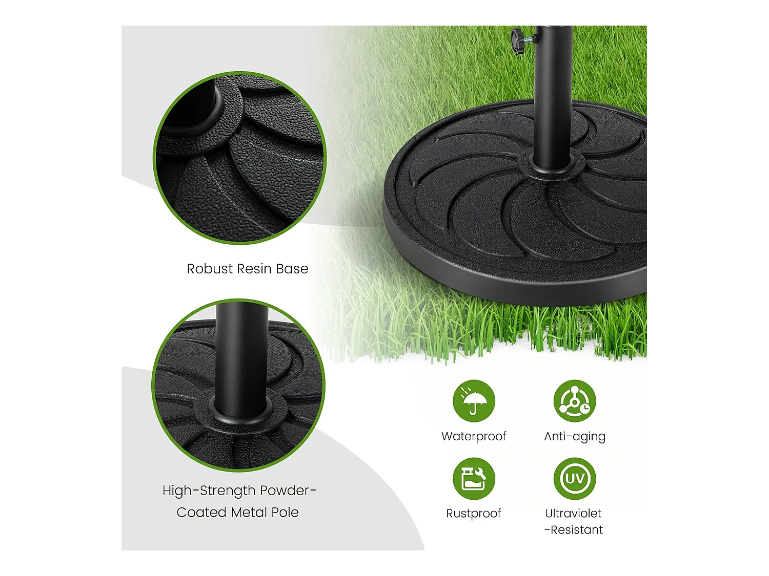 Parasolstandaard, 18 kg, ronde parasolstandaard voor parasolstangen van 38/48 mm, Ø 54 cm, marktparaplustandaard, parasolvoet voor tuin, balkon