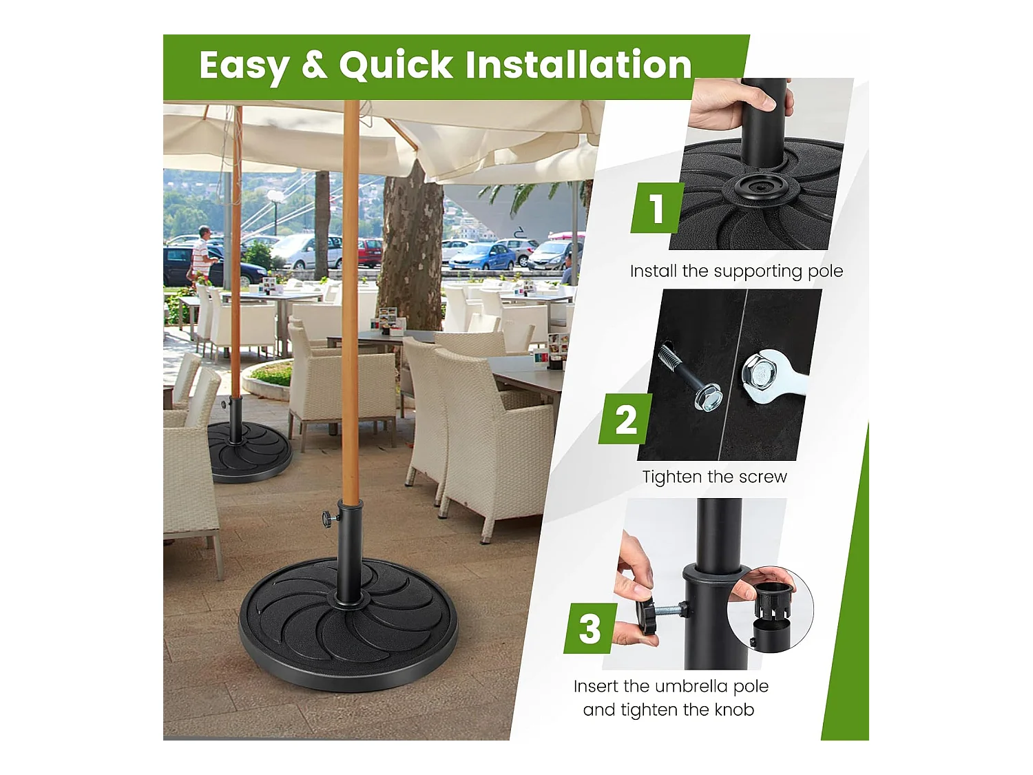 Parasolstandaard, 18 kg, ronde parasolstandaard voor parasolstangen van 38/48 mm, Ø 54 cm, marktparaplustandaard, parasolvoet voor tuin, balkon