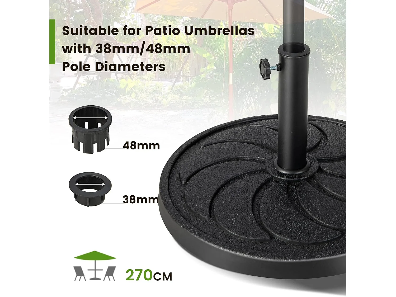 Parasolstandaard, 18 kg, ronde parasolstandaard voor parasolstangen van 38/48 mm, Ø 54 cm, marktparaplustandaard, parasolvoet voor tuin, balkon