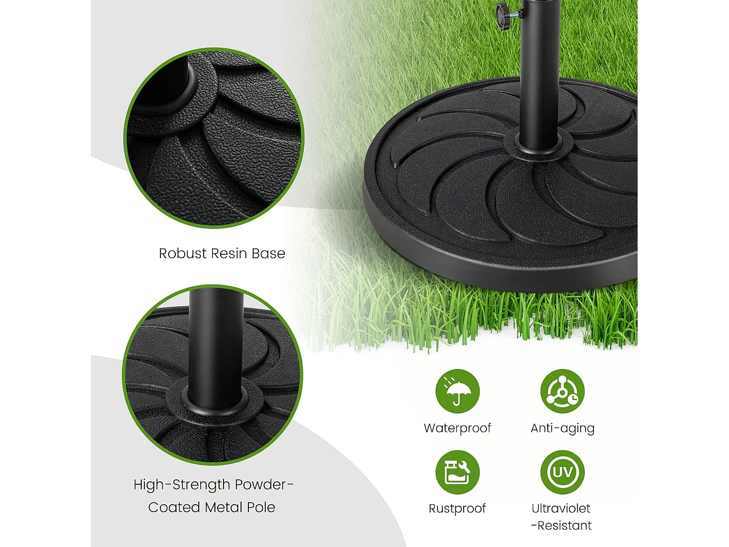 Parasolstandaard, 18 kg, ronde parasolstandaard voor parasolstangen van 38/48 mm, Ø 54 cm, marktparaplustandaard, parasolvoet voor tuin, balkon