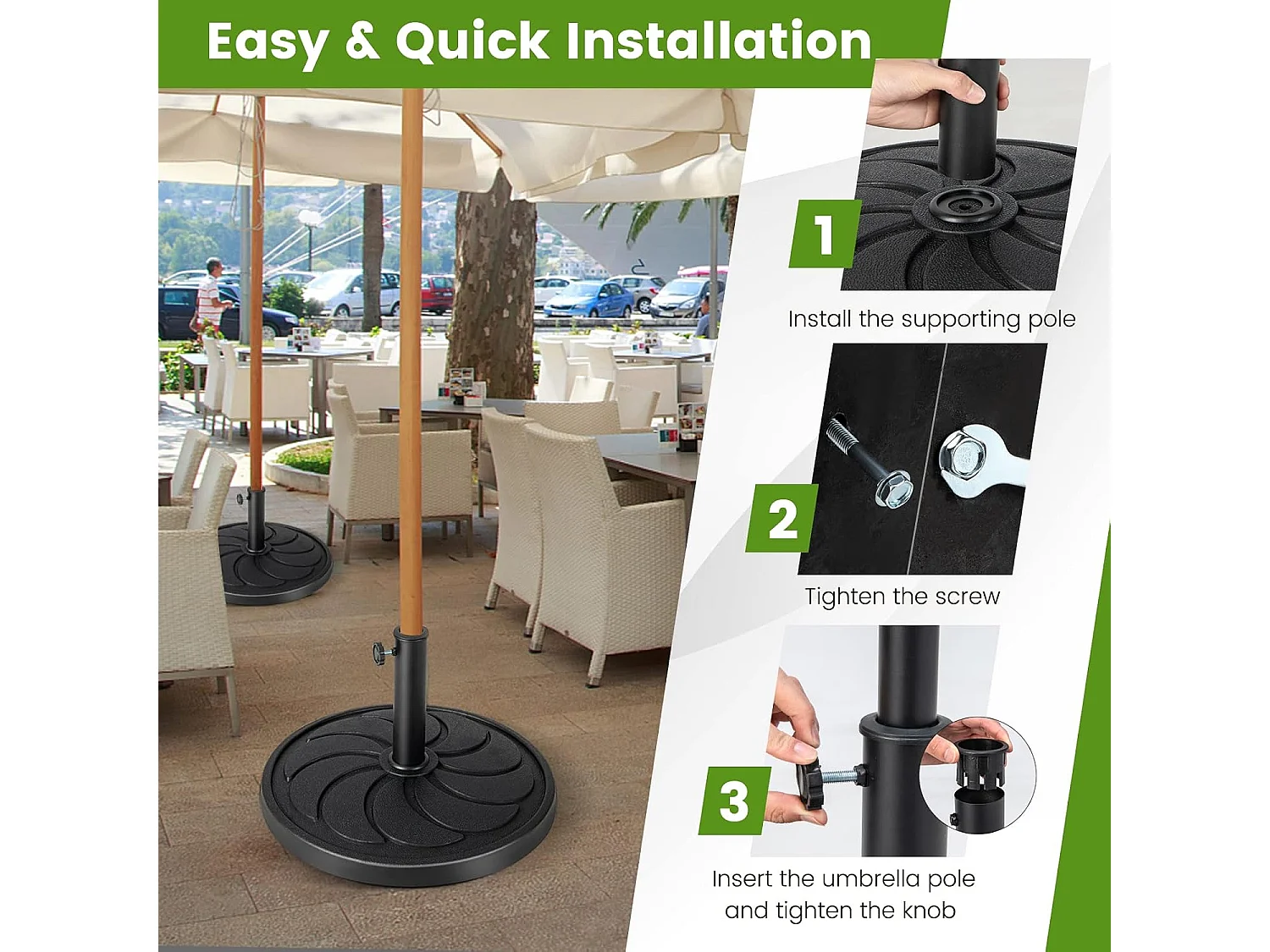 Parasolstandaard, 18 kg, ronde parasolstandaard voor parasolstangen van 38/48 mm, Ø 54 cm, marktparaplustandaard, parasolvoet voor tuin, balkon