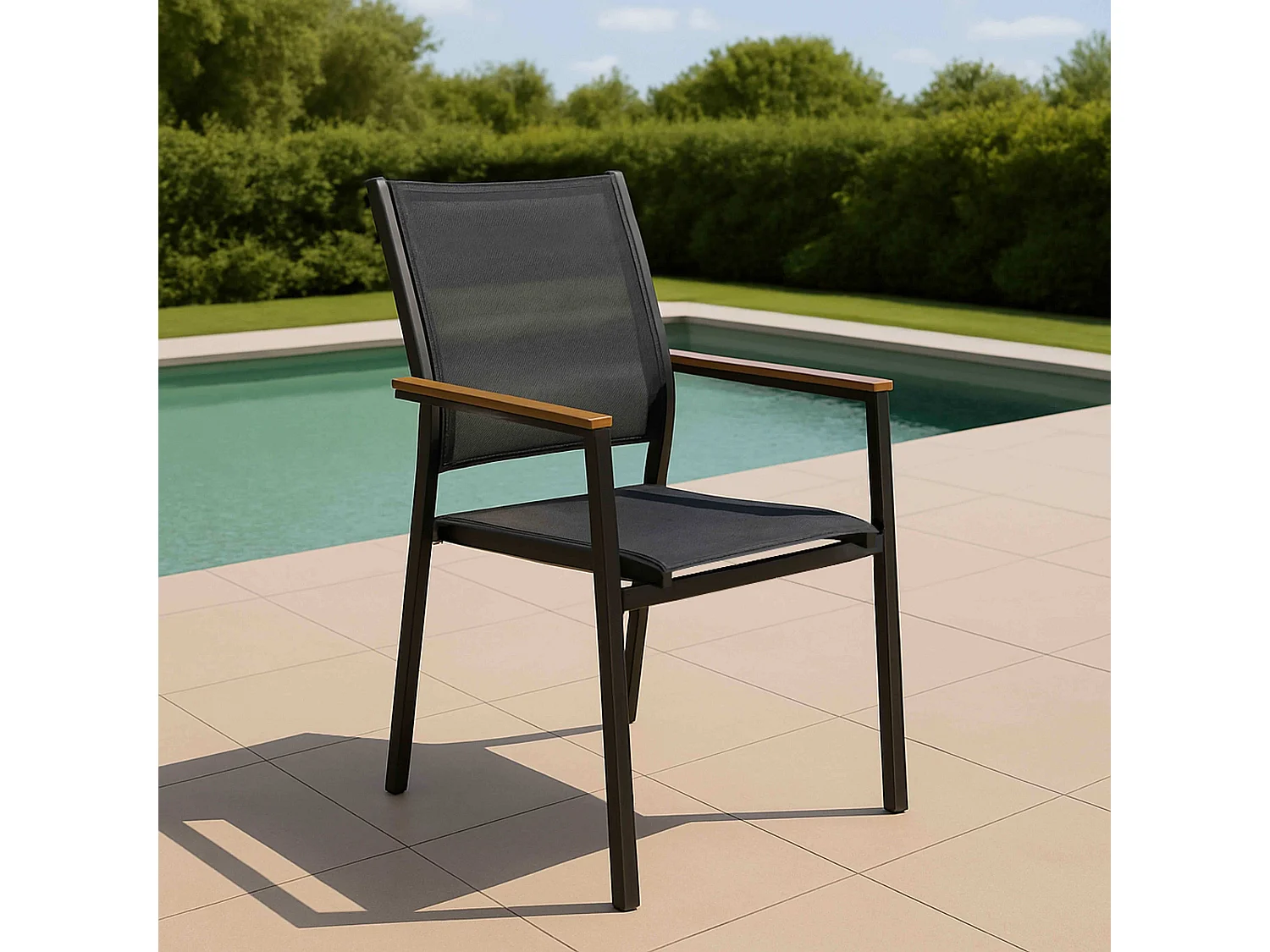 Chaise de jardin en aluminium et textilène avec accoudoirs gris