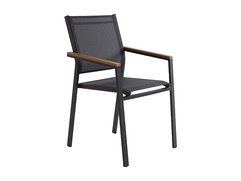 Chaise de jardin en aluminium et textilène avec accoudoirs gris