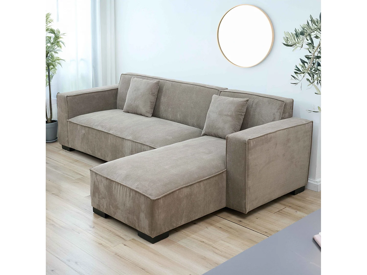 Canapé d'angle droit 3 places droite taupe L 247 cm