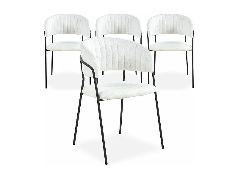 Lot de 4 chaises Tabata Métal Noir et Tissu bouclette Crème