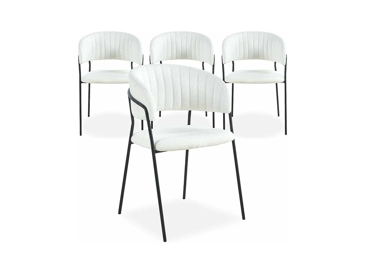 Lot de 4 chaises Tabata Métal Noir et Tissu bouclette Crème