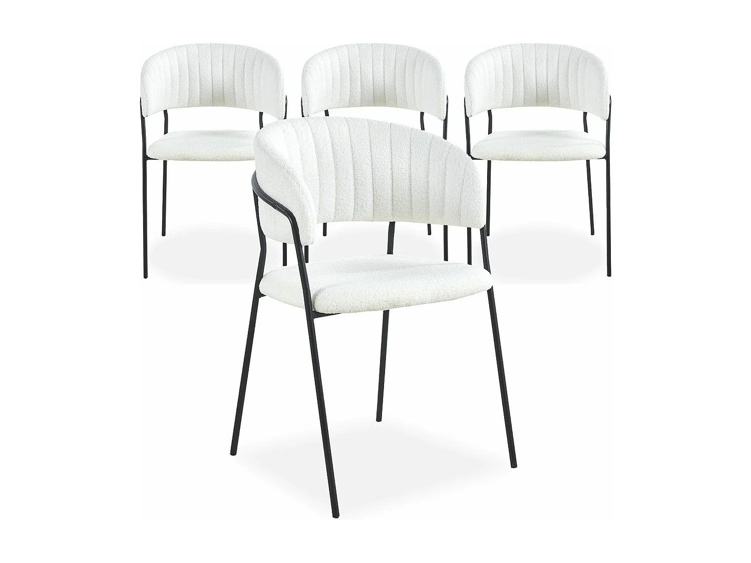 Lot de 4 chaises Tabata Métal Noir et Tissu bouclette Crème