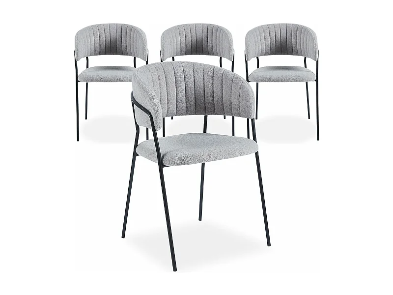 Lot de 4 chaises Tabata Métal Noir et Tissu bouclette Gris