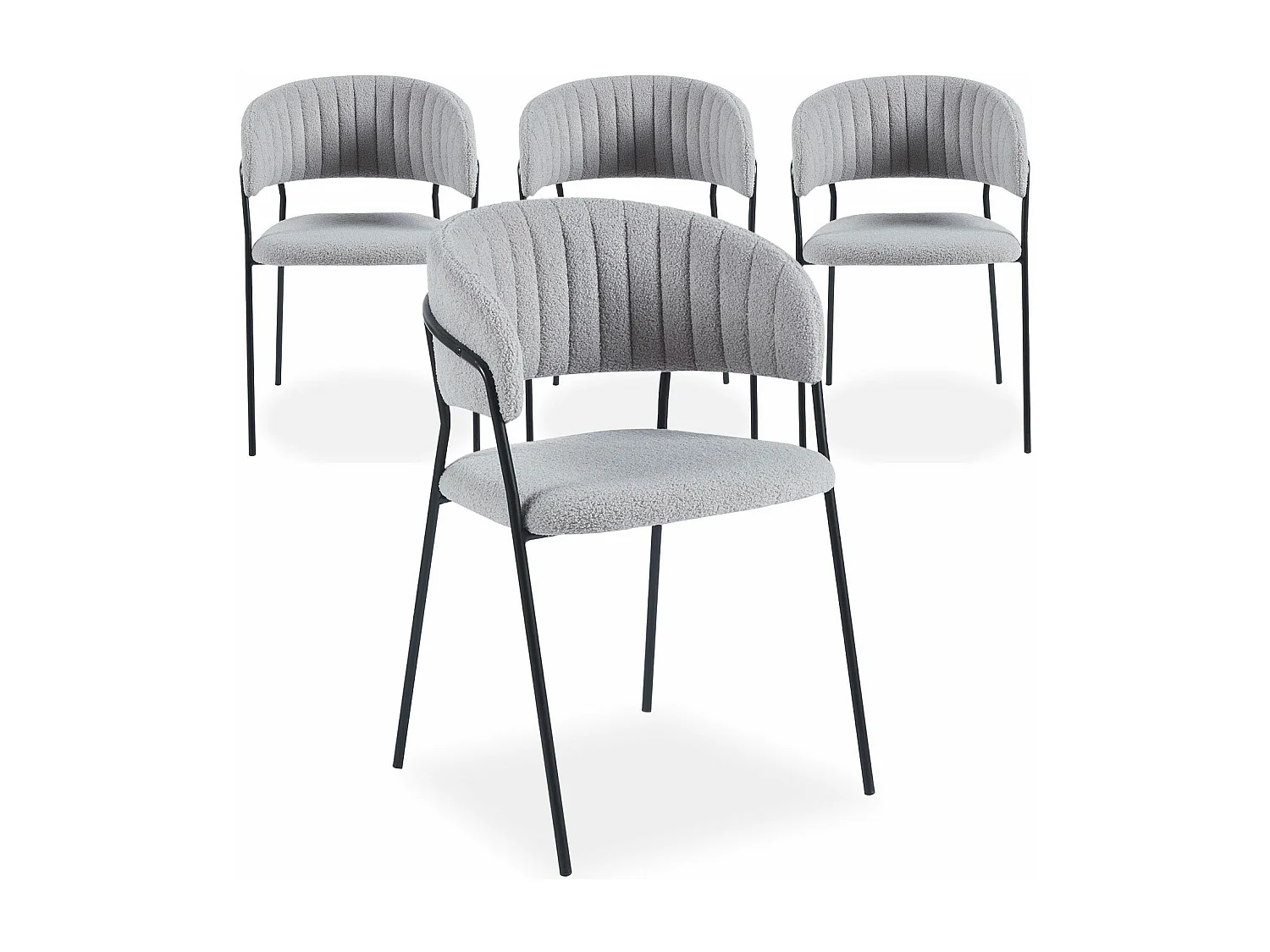 Lot de 4 chaises Tabata Métal Noir et Tissu bouclette Gris