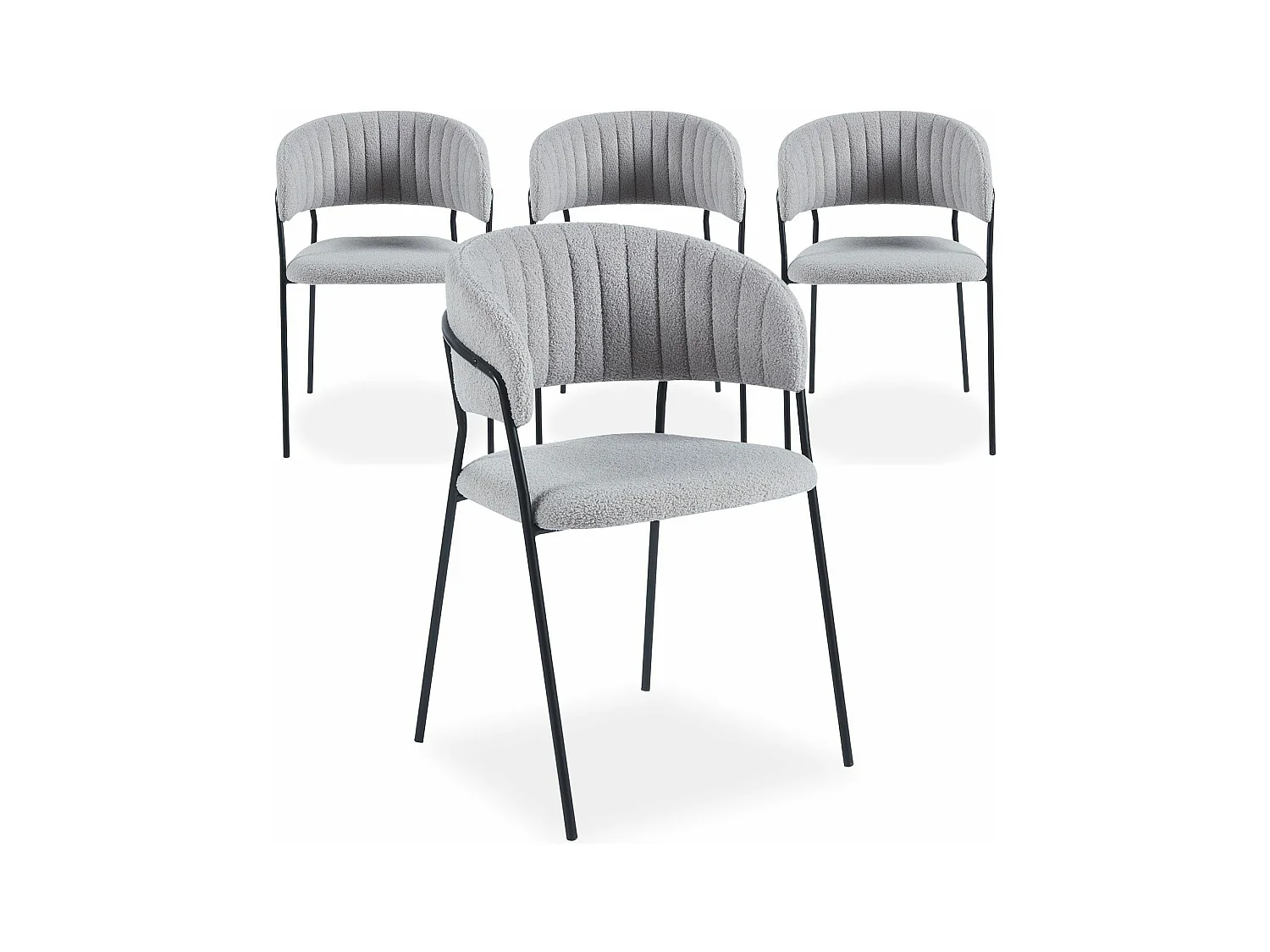 Lot de 4 chaises Tabata Métal Noir et Tissu bouclette Gris