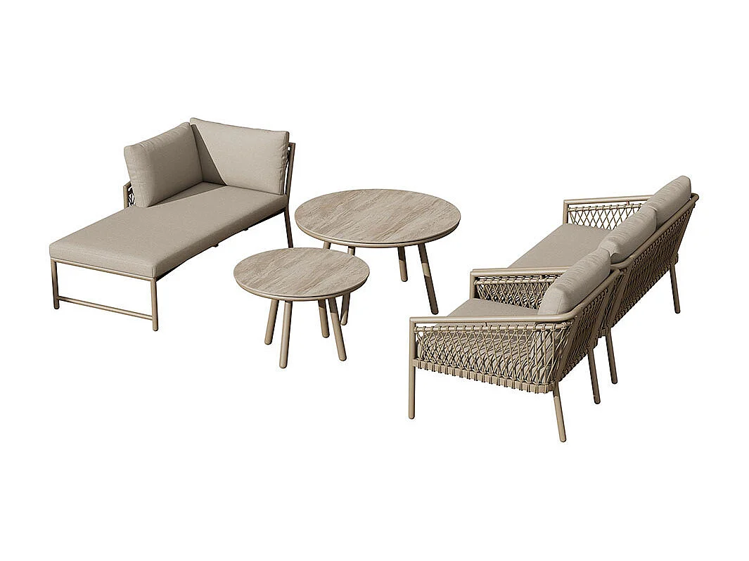 Set di mobili da giardino con corde intrecciate a mano, compresi tutti i cuscini di seduta e di schienale, colore kaki