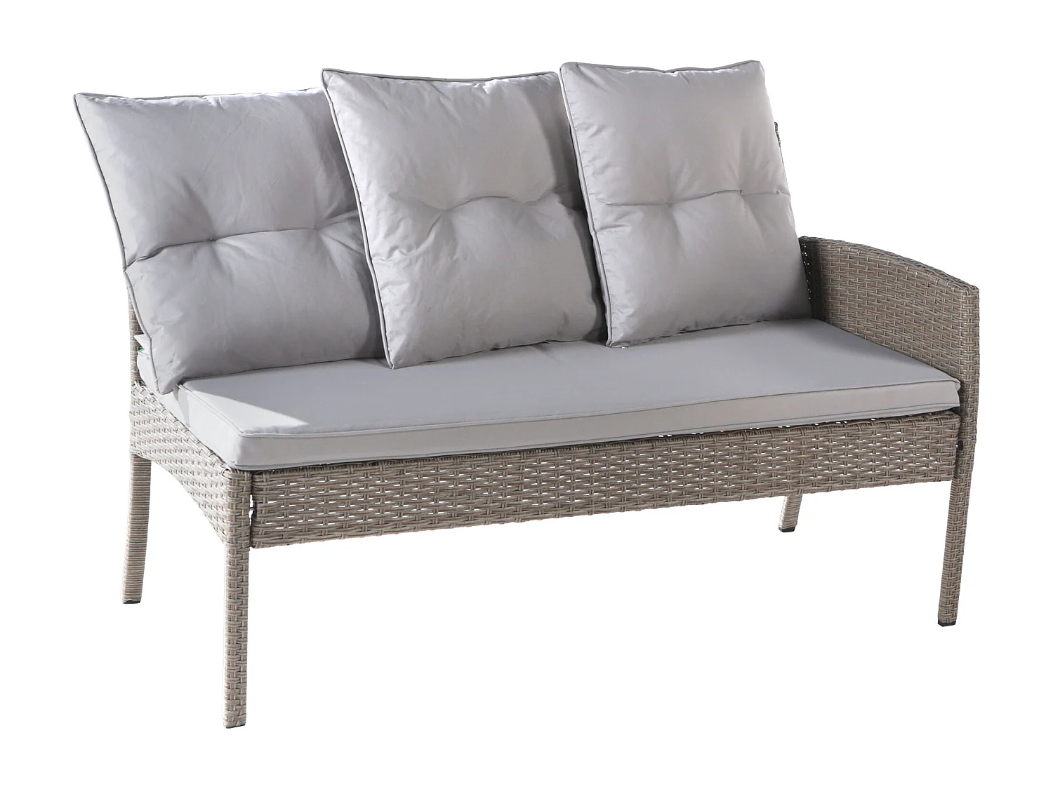 Rotan tuinset voor 7 personen met bank, eettafel, krukken en kussens, kaki