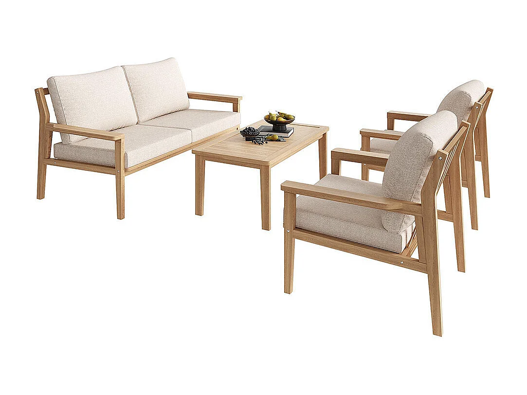 Conjunto de mobiliário de jardim para 4-5 pessoas, 2 sofás individuais, 1 sofá duplo, 1 mesa, incluindo todas as almofadas