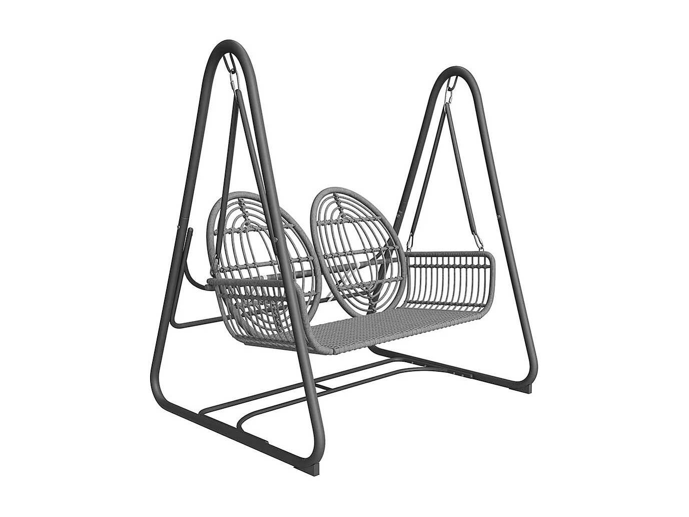 Columpio de jardín con respaldo, conjunto de muebles de jardín, ratán PE, 2 plazas, estructura gris oscuro y cojines