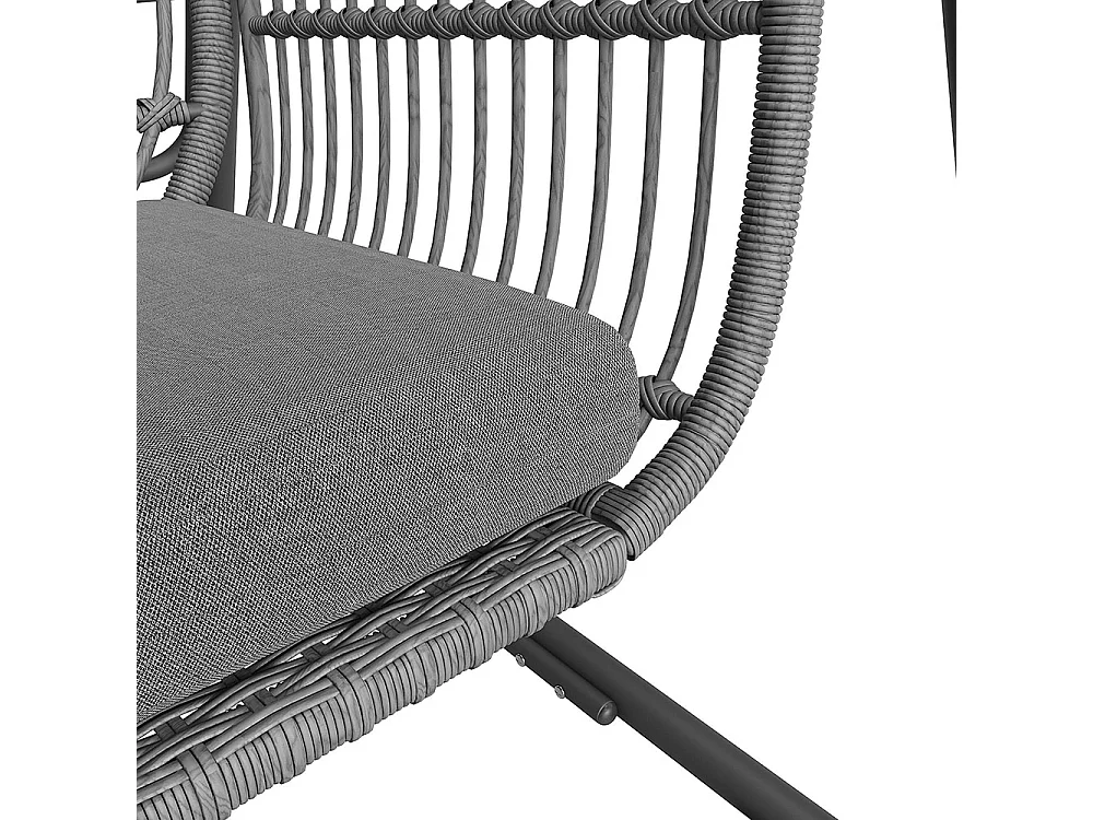 Columpio de jardín con respaldo, conjunto de muebles de jardín, ratán PE, 2 plazas, estructura gris oscuro y cojines