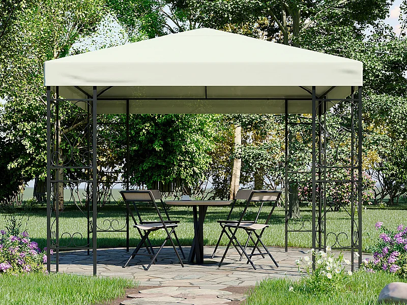 Tonnelle de jardin en métal façon fer forgé - 9 m² - Noir - FIDALA