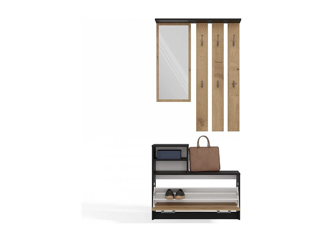 Garderoba Vera | Antracyt/Dąb Artisan| 85x24x180 cm| Wieszak, Lustro, Szafka na Obuwie