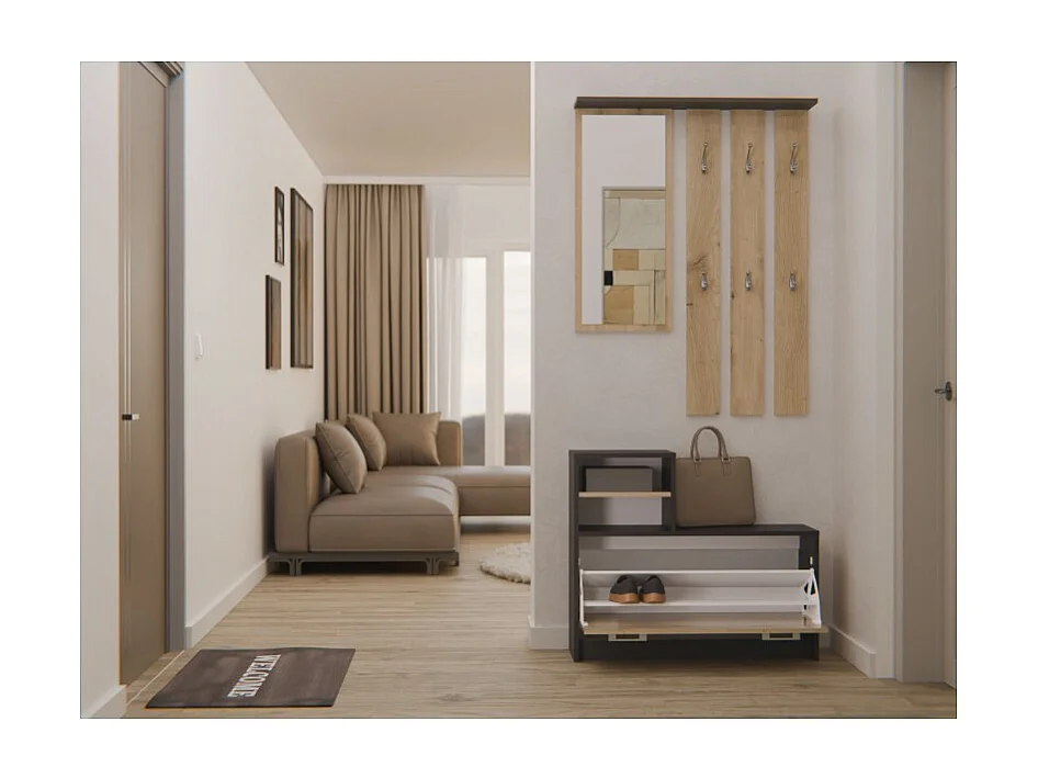 Garderoba Vera | Antracyt/Dąb Artisan| 85x24x180 cm| Wieszak, Lustro, Szafka na Obuwie