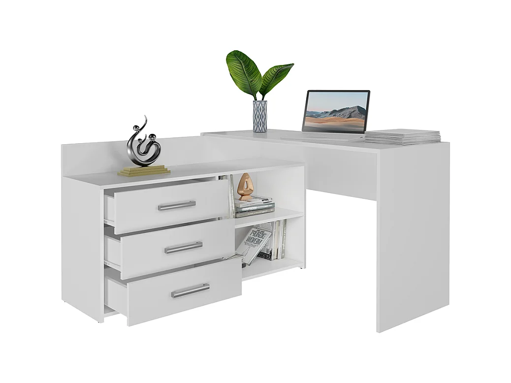Biurko DANY | Białe | 120x50x76 cm | Narożne z 3 Szufladami