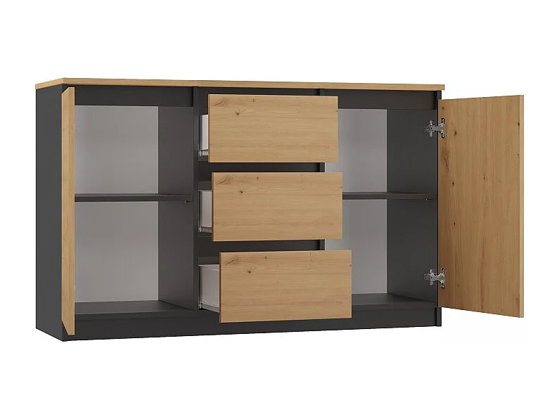 Komoda Malwa 2D3S | Antracyt-Dąb Artisan | 120x40x75 cm | 2 Drzwi 3 Szuflady