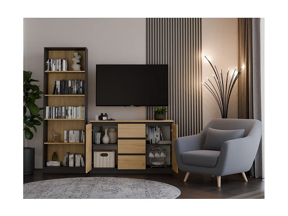 Komoda Malwa 2D3S | Antracyt-Dąb Artisan | 120x40x75 cm | 2 Drzwi 3 Szuflady