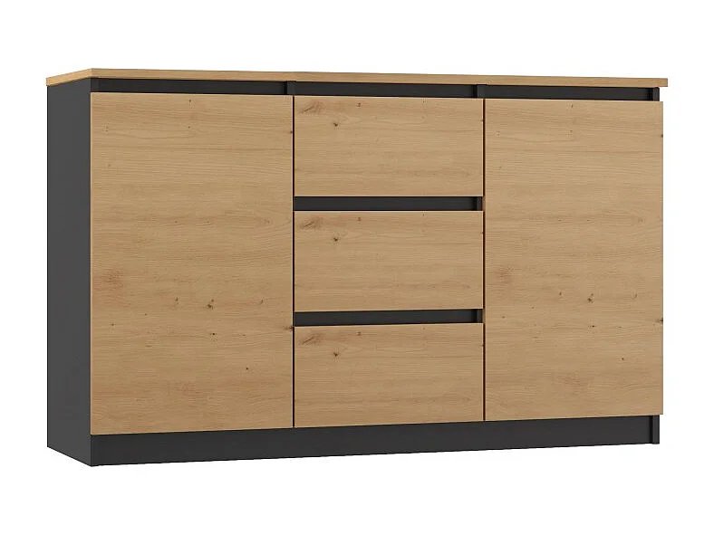 Komoda Malwa 2D3S | Antracyt-Dąb Artisan | 120x40x75 cm | 2 Drzwi 3 Szuflady