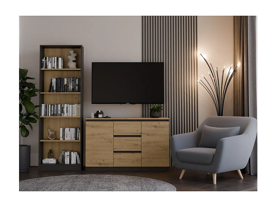 Komoda Malwa 2D3S | Antracyt-Dąb Artisan | 120x40x75 cm | 2 Drzwi 3 Szuflady