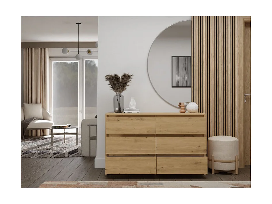 Komoda Karo K120 | Dąb Artisan | 120x40x73.5 cm | 6 Szuflad