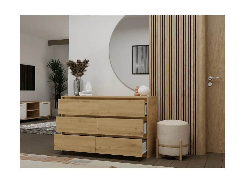Komoda Karo K120 | Dąb Artisan | 120x40x73.5 cm | 6 Szuflad
