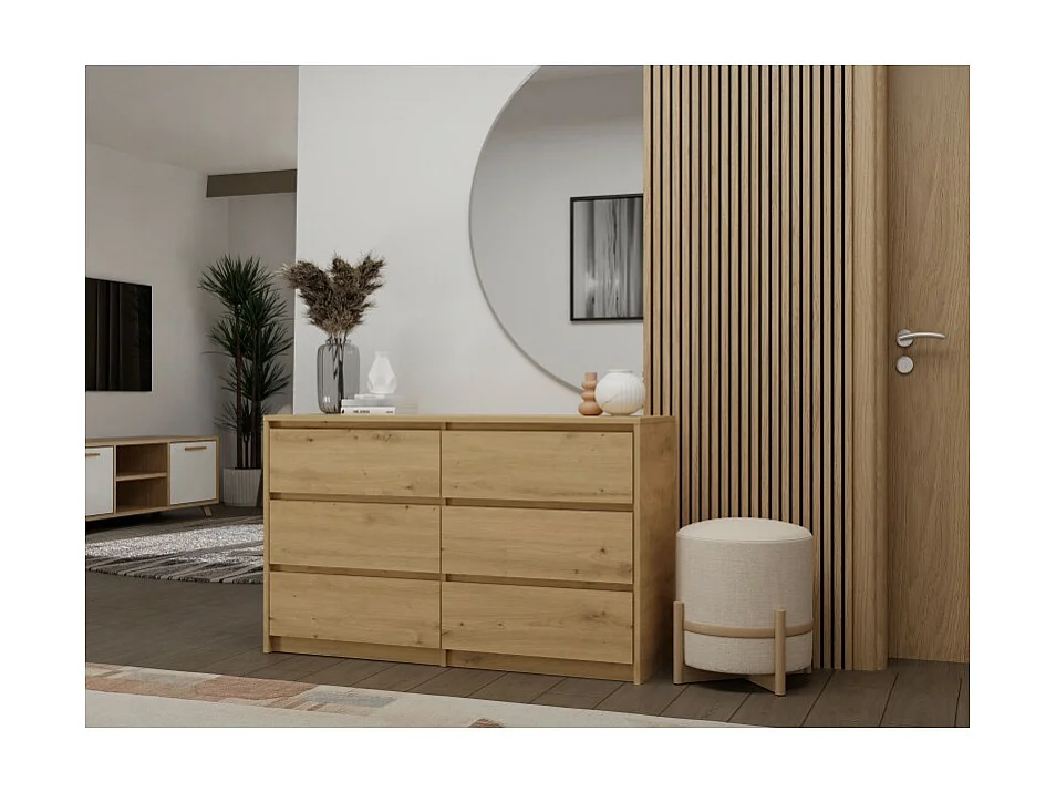 Komoda Karo K120 | Dąb Artisan | 120x40x73.5 cm | 6 Szuflad