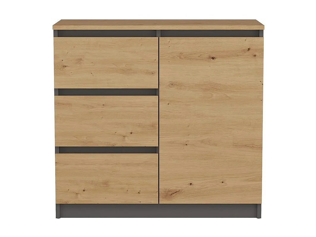 Komoda Malwa 1D3S |   Antracyt-Dąb Artisan | 80x40x75 cm | 3 Szuflady, 1 Drzwi